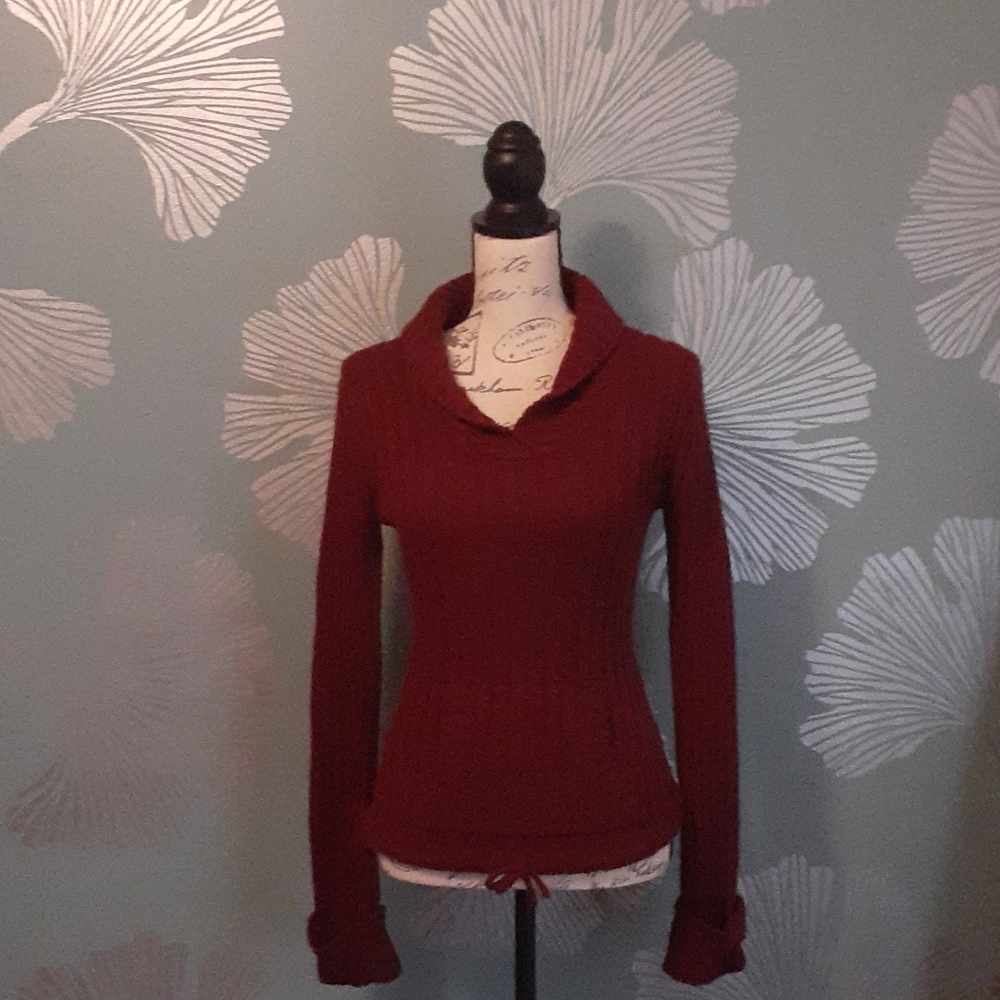 Burgundy wine colored sweater. Elegant V-neck
